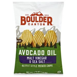 Boulder Canyon Potato Chips Kettle Style Malt Vinegar & Sea Salt Flavored Avocado Oil 12/5.25 oz [UNFI #1590462 ] [ebt]