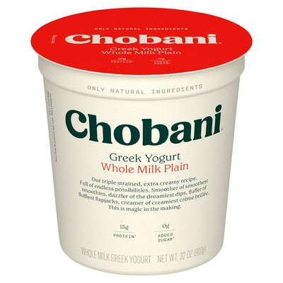 Chobani Yogurt Greek Whole Milk Plain 6/32 oz [UNFI #1591692 ] [ebt]