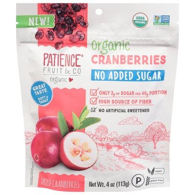 Patience Fruit & Co Dried Cranberries Organic No Added Sugar Og2 8/4 OZ [UNFI #2533883] [ebt]