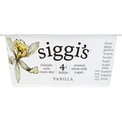 Siggis Yogurt Whole-Milk Icelandic Style Cream-Skyr Strained Vanilla 12/4.4 oz [UNFI #1693860 ] [ebt]