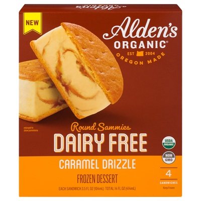 Aldens Organic Frozen Dessert Dairy Free Caramel Drizzle Round Sammies Og2 12/4/3.5 OZ [UNFI #2525772] [ebt]