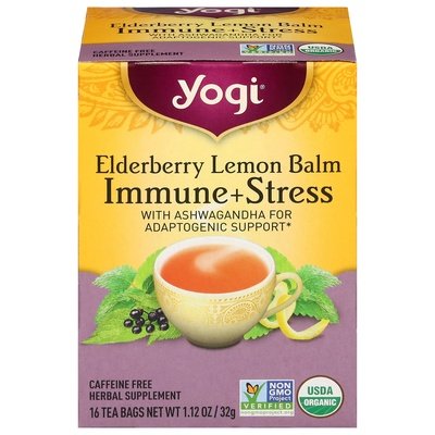 Yogi Herbal Tea Elderberry Lemon Balm Immune + Stress Tea Bags Og2 6/16 BAG [UNFI #2646883] [ebt]
