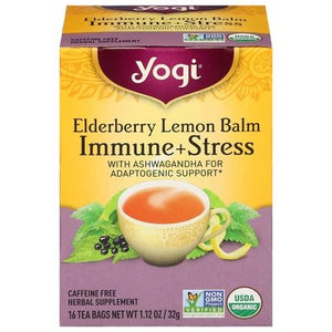 Yogi Herbal Tea Elderberry Lemon Balm Immune + Stress Tea Bags Og2 6/16 BAG [UNFI #2646883] [ebt]