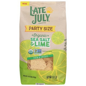 Late July Snacks Tortilla Chips Organic Sea Salt & Lime Thin & Crispy Party Size Og2 9/14.75 OZ [UNFI #2821676] [ebt]