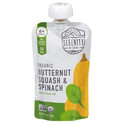 Serenity Kids Baby Food Butternut Squash & Spinach Organic 6+ Months Og2 6/3.5 OZ [UNFI-CARLISLE #2460061] [ebt]